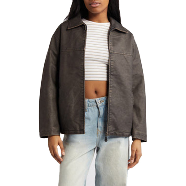 Women's Brown Faux Leather Jacket