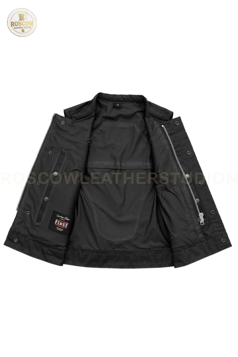 Jessica Moto Mesh Women's Motorcycle Vest by RoscowLeatherStudio, featuring a stylish black vest with mesh panels for bikers and riders.
