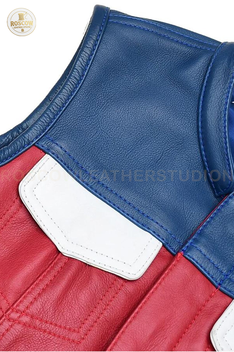 RoscowLeatherStudio Freedom Belle women's motorcycle leather vest with front zipper and quilted detailing on black leather.