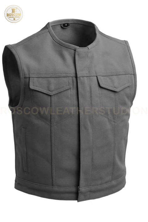 Lowside Men's Motorcycle Canvas Vest (Grey) men’s motorcycle vest, canvas biker vest, biker vest men,motorcycle club vest,vintage biker vest