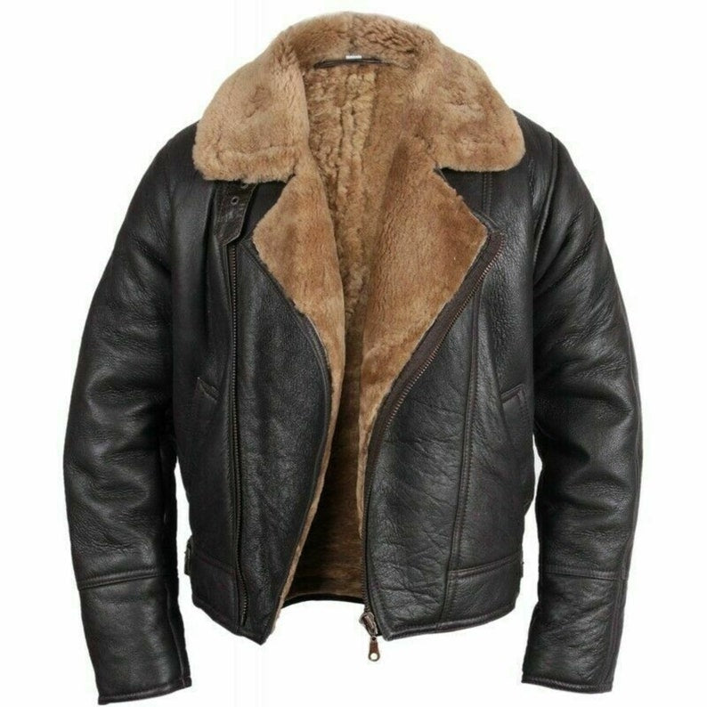 Men's Aviator RAF B3 Flying Shearling Sheepskin Leather Jacket TheJacketFactory
