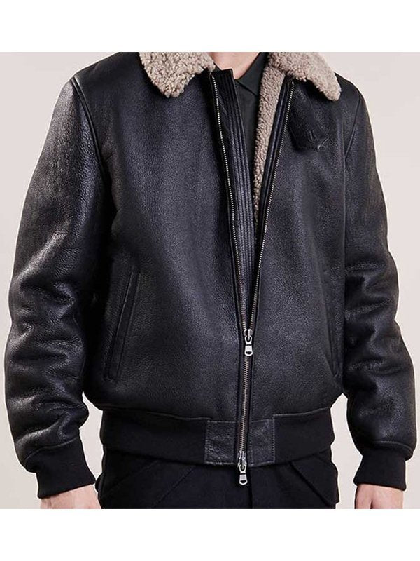 Men's Black Aviator Bomber Leather Jacket