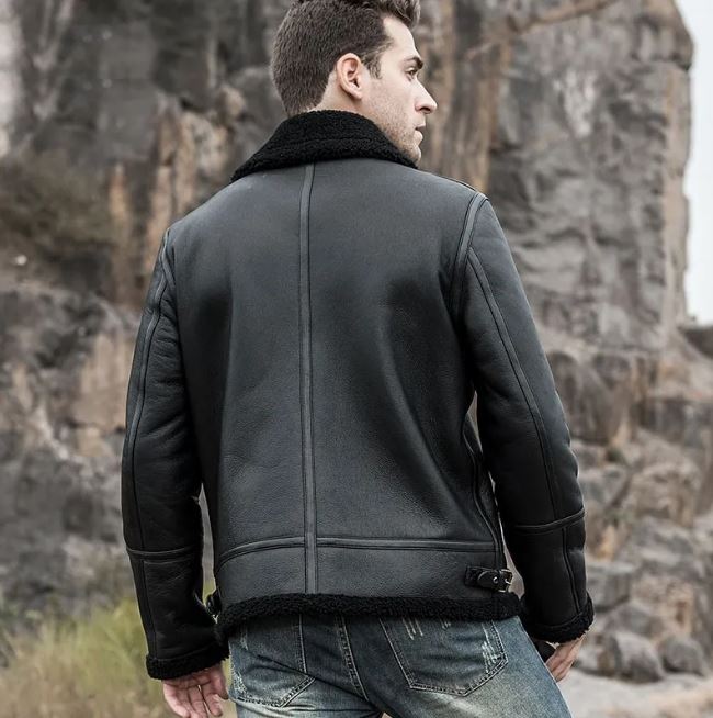 Men's Black Leather Shearling Jacket TheJacketFactory