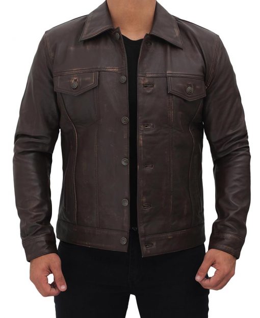 Men's Dark-Brown Trucker Jacket TheJacketFactory