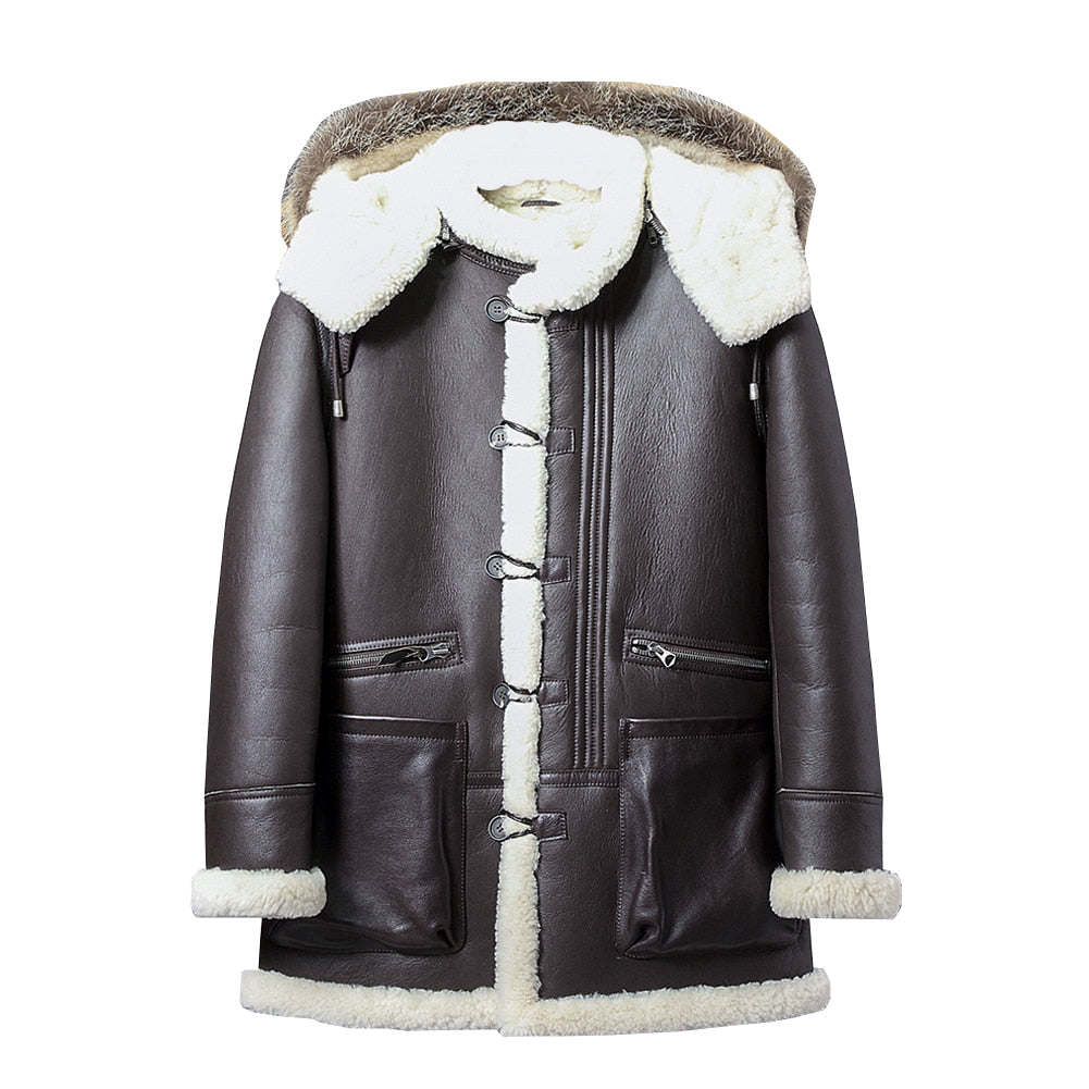 Men's Shearling Hooded Leather Jacket TheJacketFactory