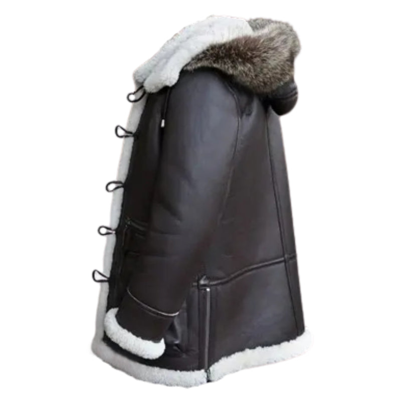 Men's Shearling Hooded Leather Jacket TheJacketFactory