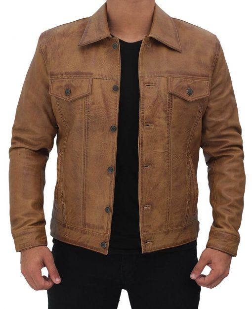 Men's Tan-Brown Trucker Jacket TheJacketFactory