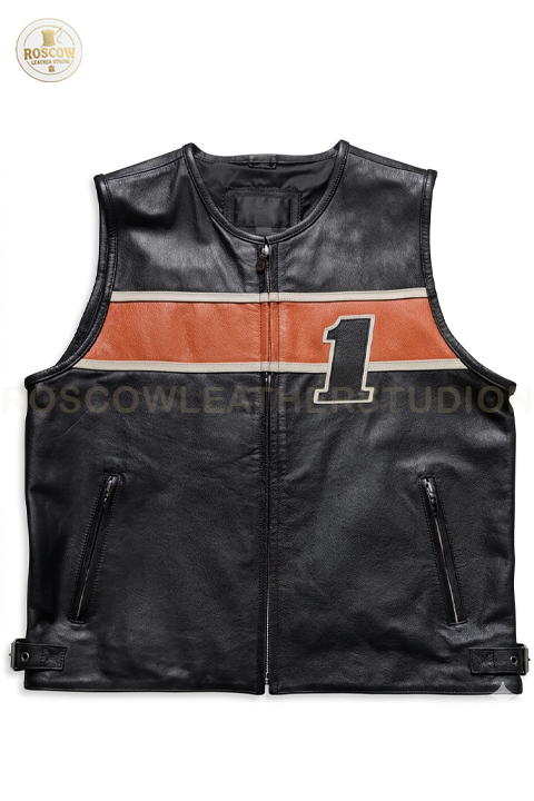 Men's Classic Motorcycle Black Leather Riding Vest