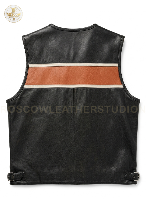 Men's Classic Motorcycle Black Leather Riding Vest