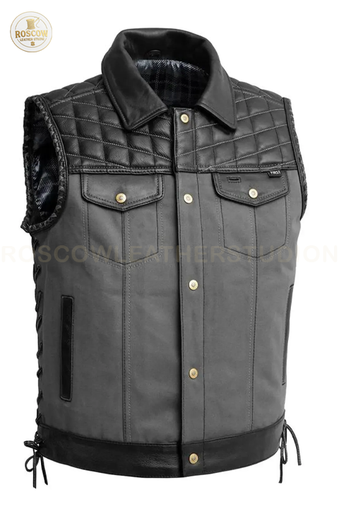 Men’s Genuine Leather Biker Vest - Heavy-Duty Concealed Carry Club Vest