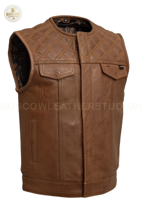 Men's Leather Motorcycle Vest: Biker Club Style - Conceal Carry