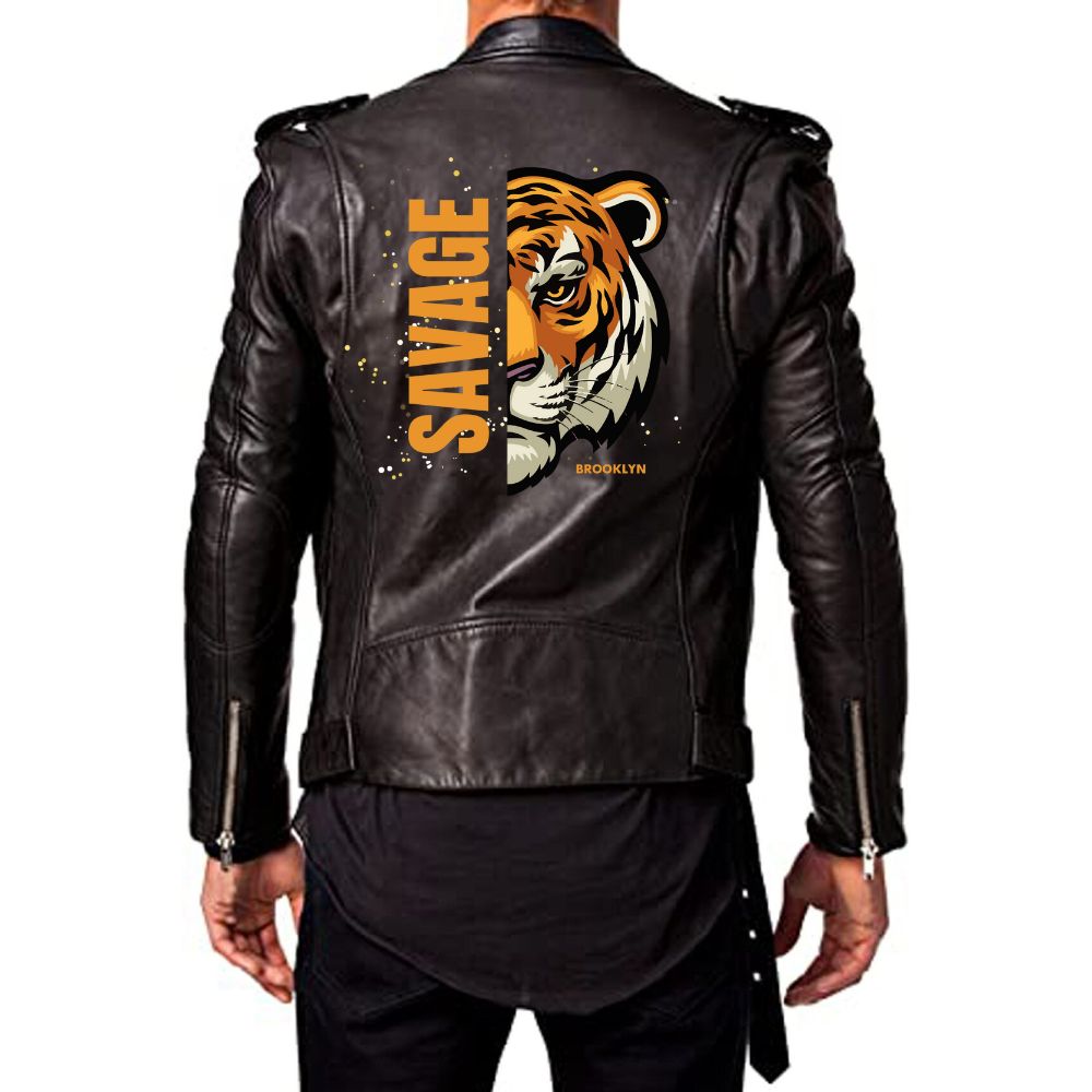 Men's Savage Leather Jacket by TheJacketFactory, featuring a classic design with a front zipper and stylish collar.