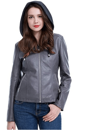 Women's Hooded Leather Jacket