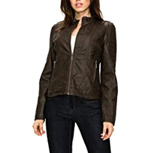 Women's  Leather Quilted Biker Jacket TheJacketFactory