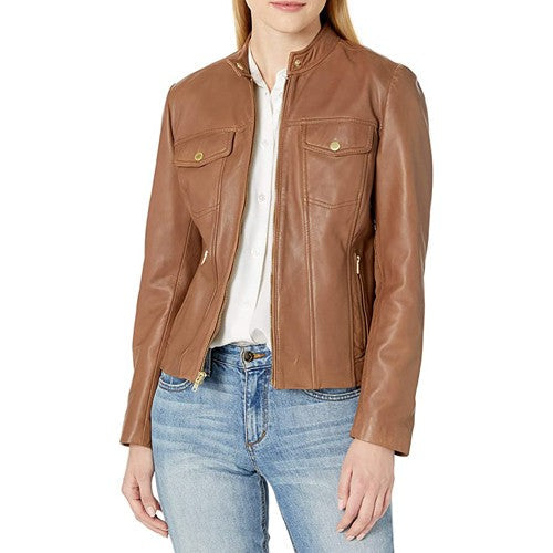 Women's Leather Racer Jacket TheJacketFactory