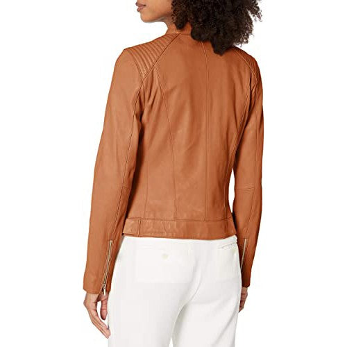 Women's Leather Racer  with Quilted Panels Jacket TheJacketFactory