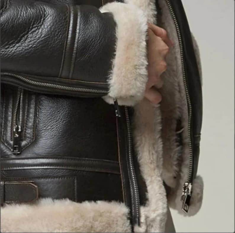 womens-black-b3-bomber-sheepskin-raf-aviator-wwii-fur-pilot-leather-jacket RoscowLeatherStudio