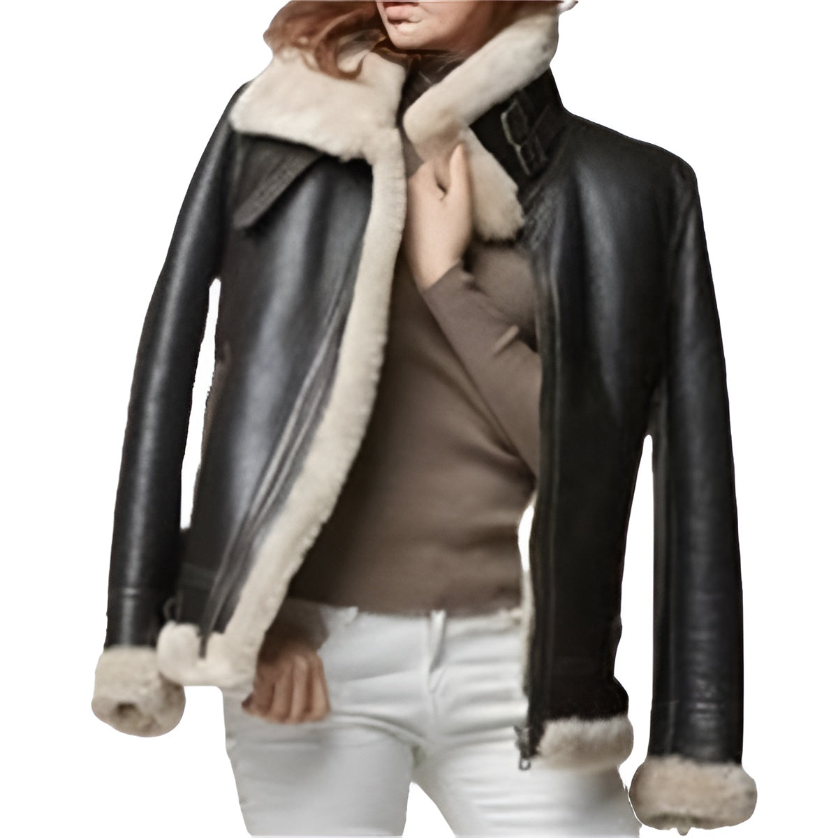 Women's Black B3 Shearling Leather Jacket-RoscowLeatherStudio