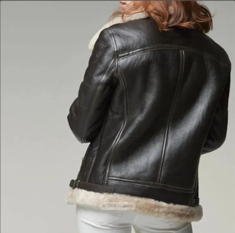 womens-black-b3-bomber-sheepskin-raf-aviator-wwii-fur-pilot-leather-jacket-RoscowLeatherStudio