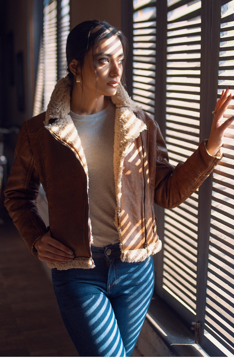 Women's Shearling Brown Leather Jacket