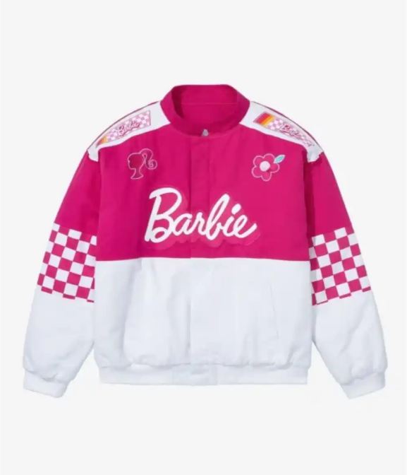 Barbie Pink and White Racer Cotton Motorcycle Jacket