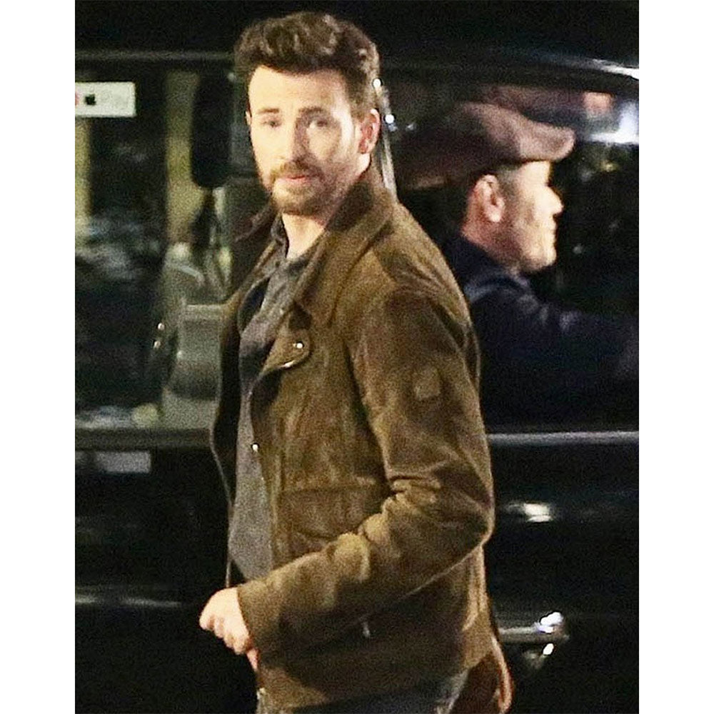 Ghosted Chris Evans Biker Brown Suede Jacket