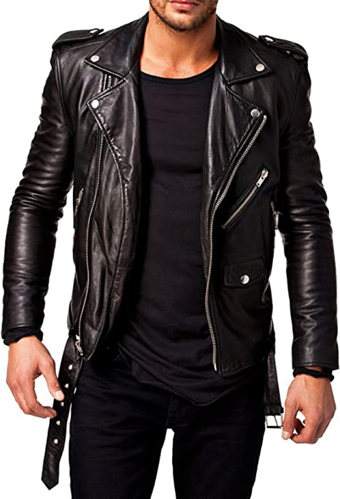 Men's The Ultimate Deadlifter leather jacket by TheJacketFactory, featuring a classic design with a sleek leather exterior and detailed stitching.