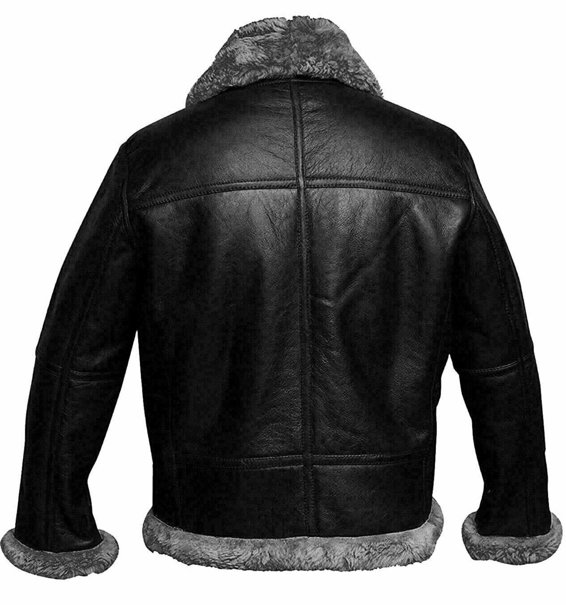 Men's Black RAF B3 Bomber Aviator Real Shearling Genuine Leather Jacket