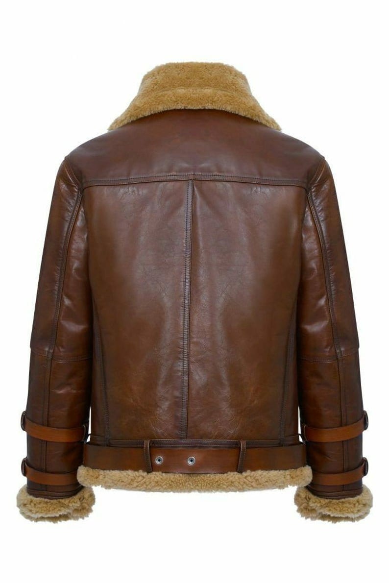 Men's Aviator Pilot Bomber RAF B3 WWII Fur Sheepskin Leather Jacket