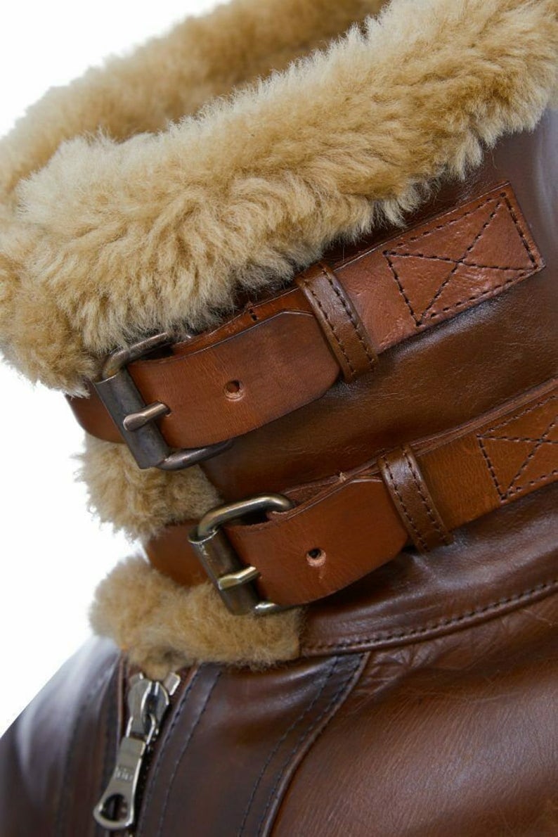 Men's Aviator Pilot Bomber RAF B3 WWII Fur Sheepskin Leather Jacket