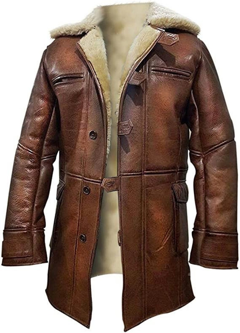 Men's B3 Bomber RAF Aviator Flying Flight Overcoat Coat Vintage Real Leather Jacket