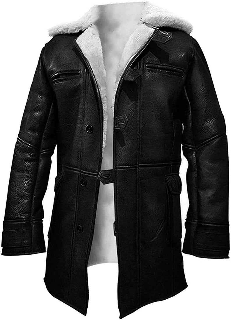 Men's B3 Bomber RAF Aviator Flying Flight Overcoat Coat Vintage Real Leather Jacket