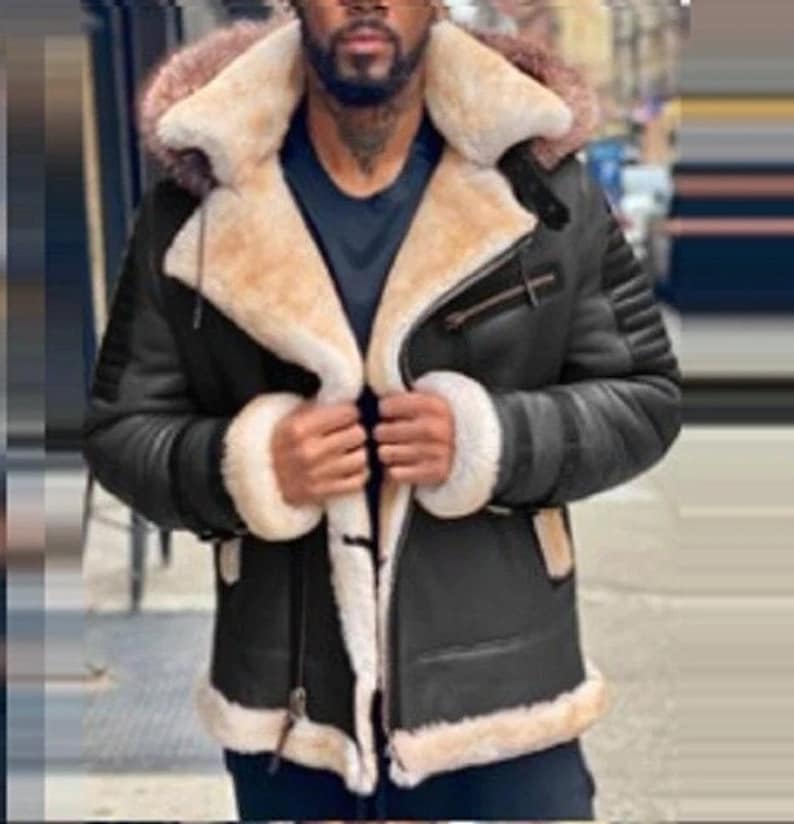 Men's RAF B3 Bomber Raccoon Hooded Fur Aviator Real Shearling WWII Flying Pilot Jacket