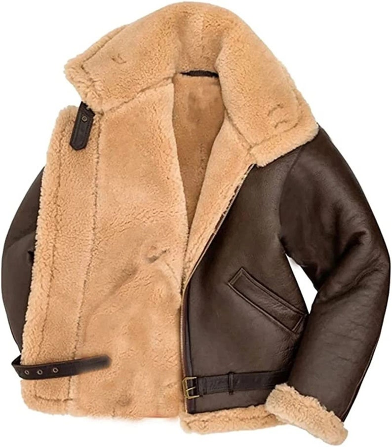 Men's Real Shearling B3 Bomber WWII Winter Sheepskin Fur Genuine Leather Jacket