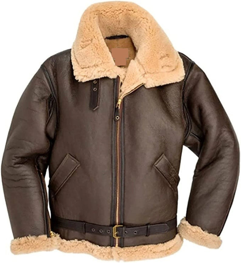 Men's Real Shearling B3 Bomber WWII Winter Sheepskin Fur Genuine Leather Jacket