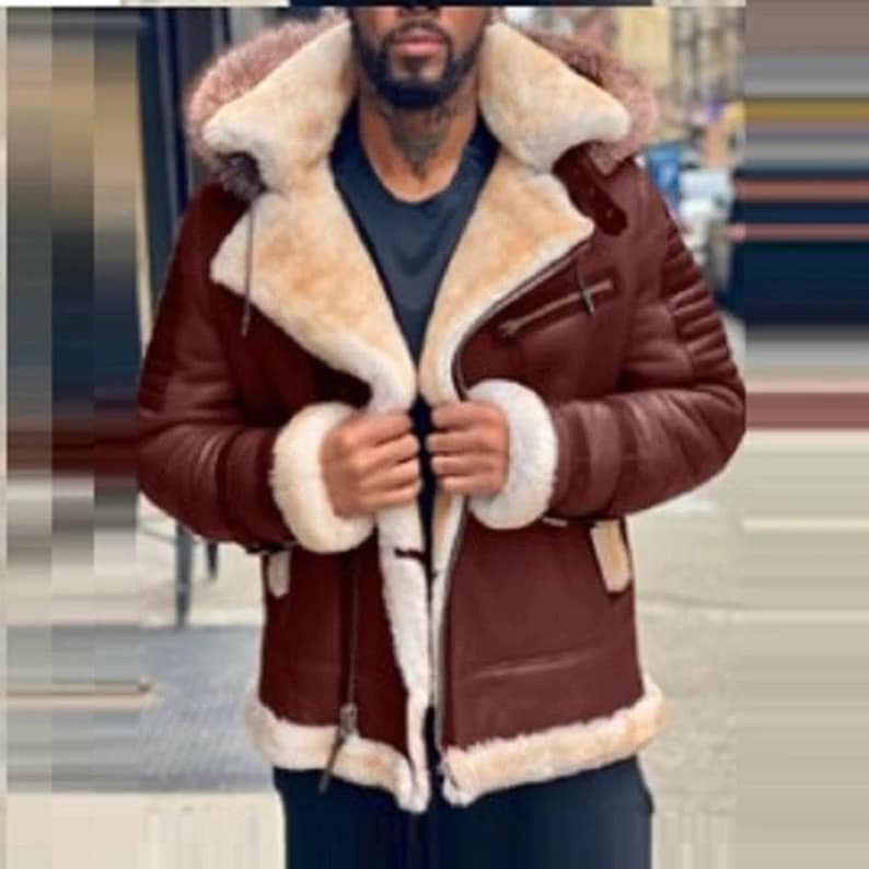 Men's RAF B3 Bomber Raccoon Hooded Fur Aviator Real Shearling WWII Flying Pilot Jacket