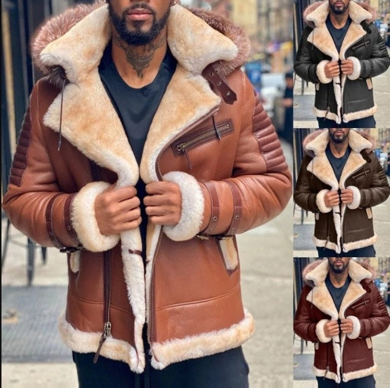 Men's RAF B3 Bomber Raccoon Hooded Fur Aviator Real Shearling WWII Flying Pilot Jacket