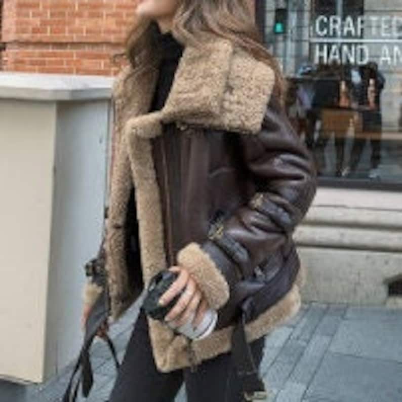 Women's Double Collared Aviator Winter Shearling Jacket