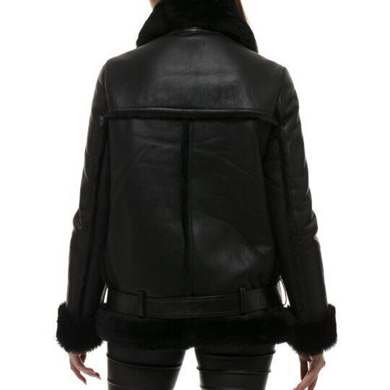 Women's Black B3 Bomber Shearling Sheepskin Flying Pilot RAF Aviator Bomber Winter Fur Leather Jacket
