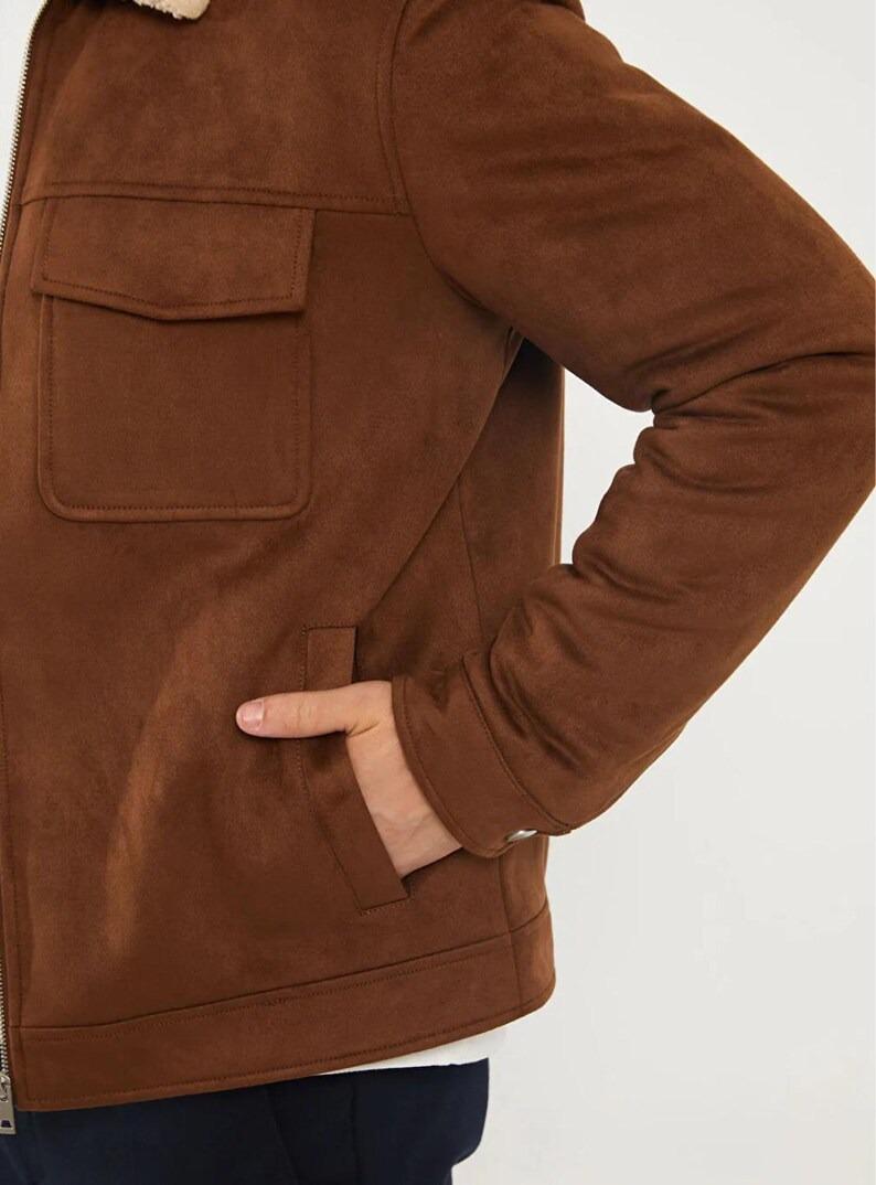 Handmade Brown Suede Leather Trucker Jacket, Western Bomber Style - RoscowLeatherStudio