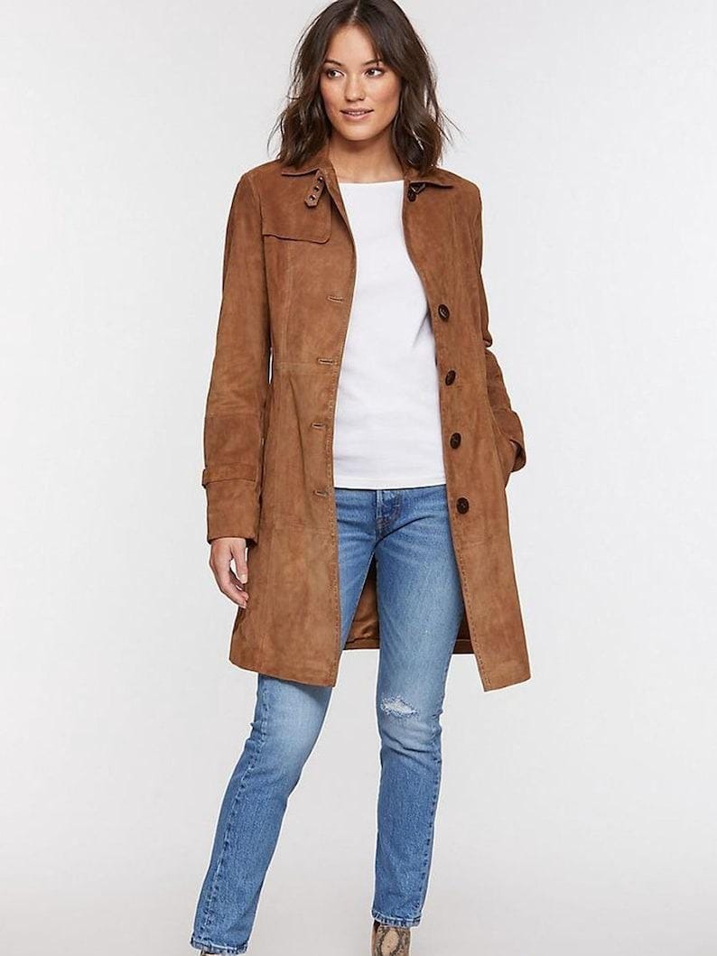 Handmade Olive Brown Suede Leather Trucker Jacket - Women's Western Style - RoscowLeatherStudio