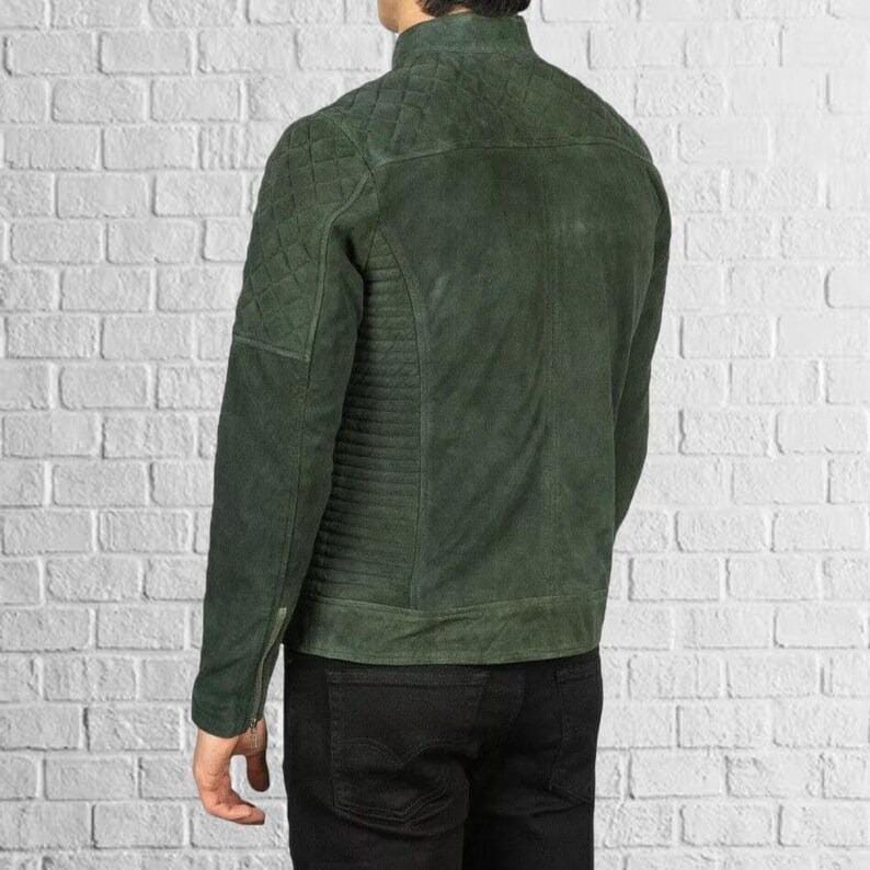 Handmade Olive Brown Suede Leather Jacket - Western Bomber Style - RoscowLeatherStudio