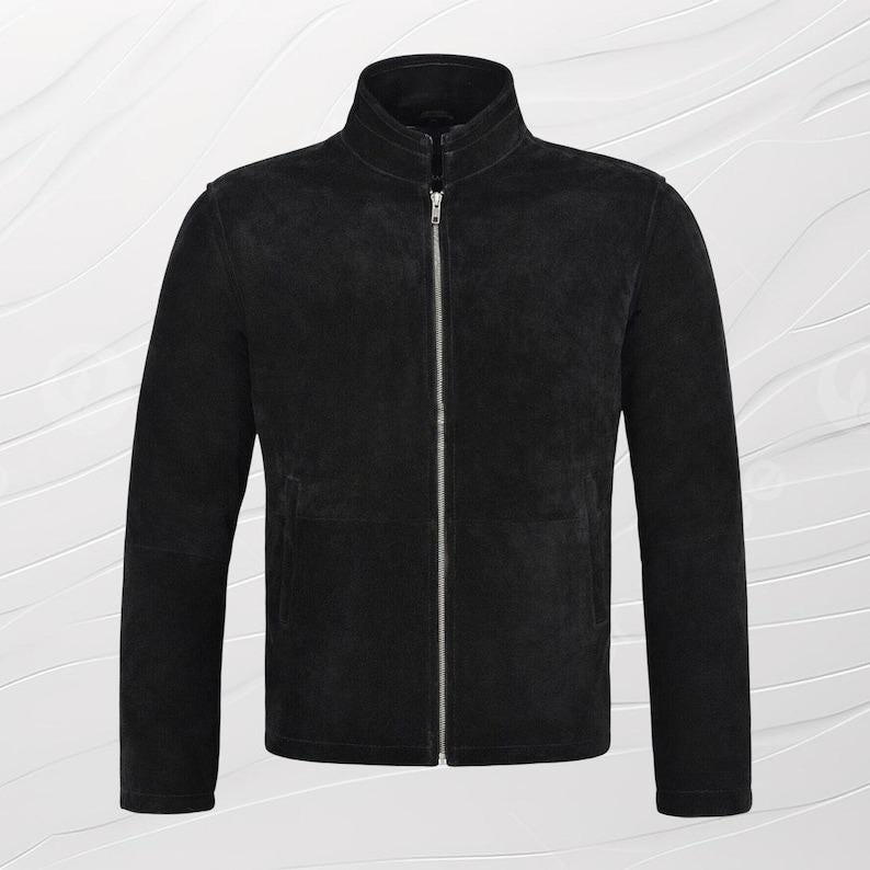 Handmade Black Suede Leather Trucker Jacket - Western Bomber Style - RoscowLeatherStudio