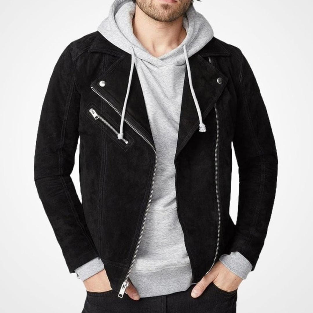 Handmade Black Suede Trucker Jacket, Genuine Leather Biker Style - RoscowLeatherStudio