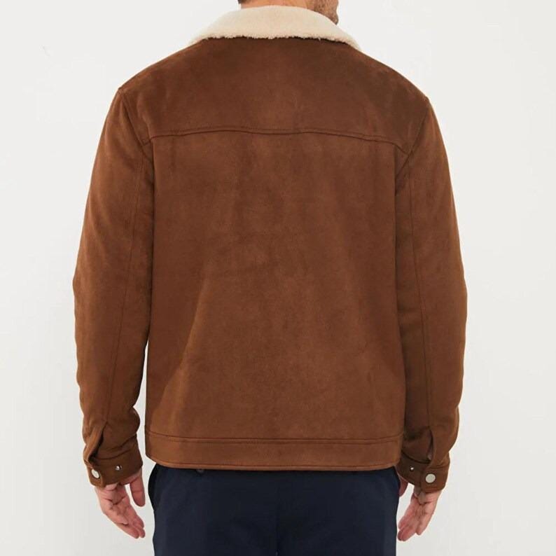 Handmade Brown Suede Leather Trucker Jacket, Western Bomber Style - RoscowLeatherStudio