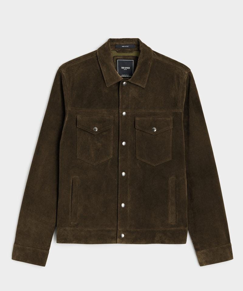 Handmade Suede Leather Trucker Jacket, Brown Western Bomber Style - RoscowLeatherStudio