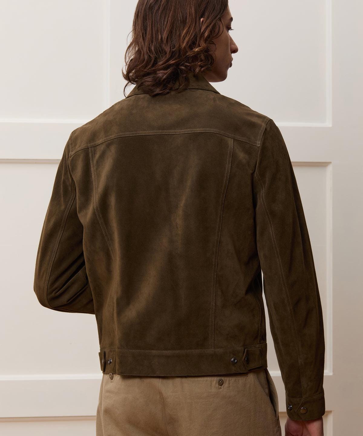 Handmade Suede Leather Trucker Jacket, Brown Western Bomber Style - RoscowLeatherStudio
