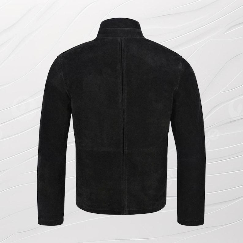 Handmade Black Suede Leather Trucker Jacket - Western Bomber Style - RoscowLeatherStudio