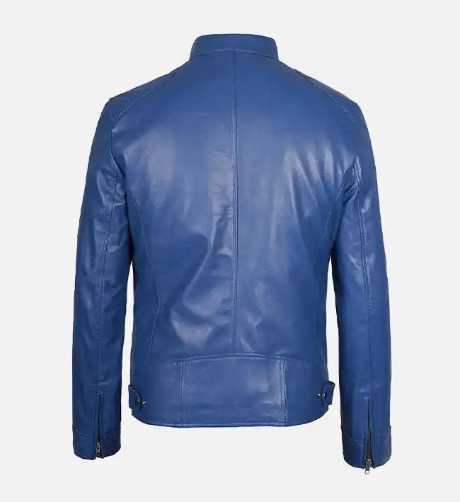 Handmade Blue Leather Biker Jacket: Men's Motorcycle Style - RoscowLeatherStudio