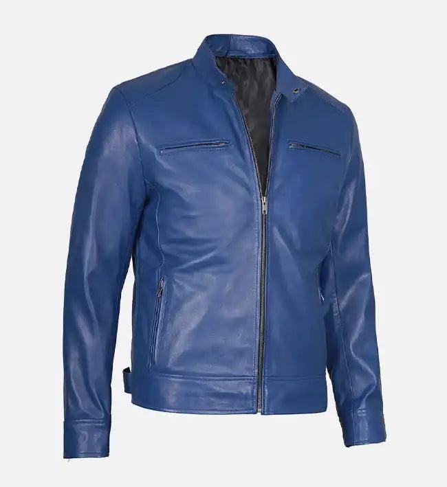 Handmade Blue Leather Biker Jacket: Men's Motorcycle Style - RoscowLeatherStudio